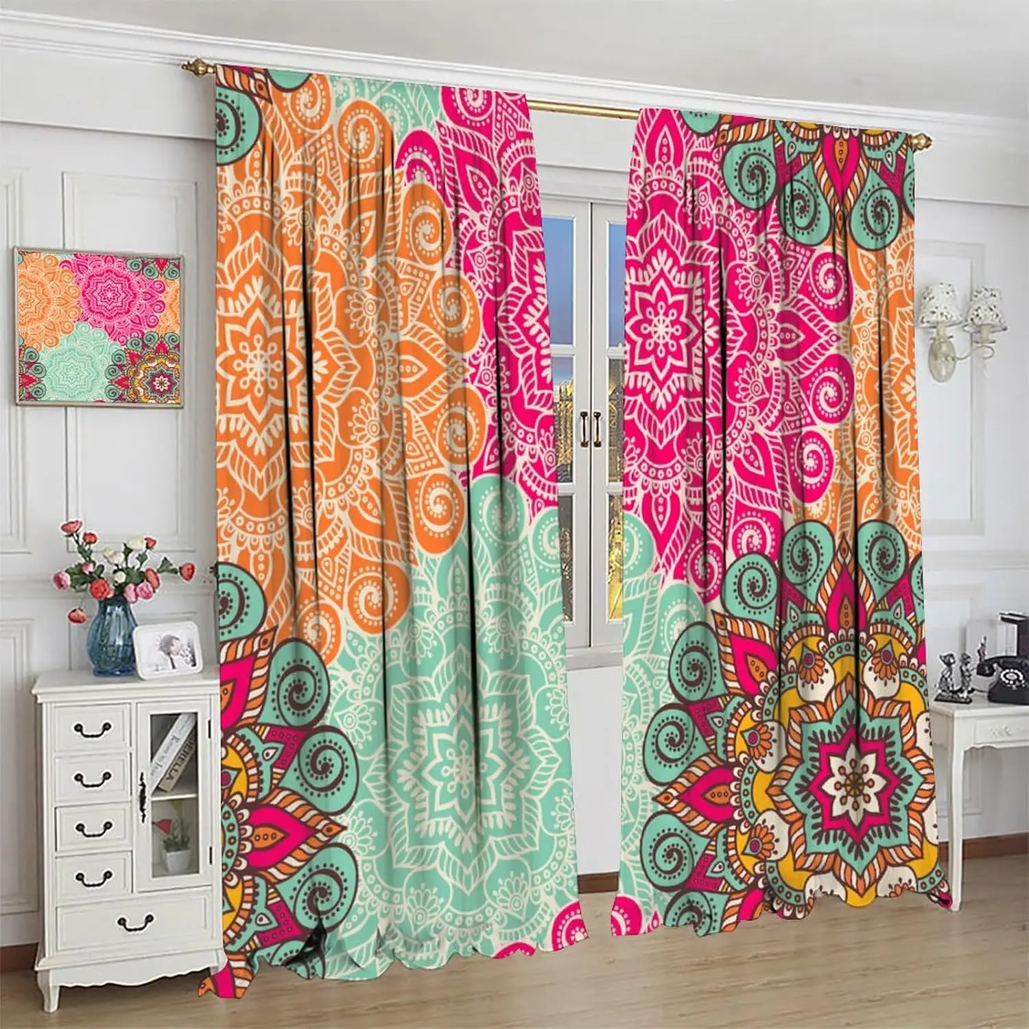 Boho Floral Mandala Blackout Curtains, Bohemian Tropical Flower Abstract Mandala Pattern Window Drapes for Home Bedroom Living
Boho Floral Mandala Blackout Curtains, Bohemian Tropical Flower Abstract Mandala Pattern Window Drapes for Home Bedroom Living