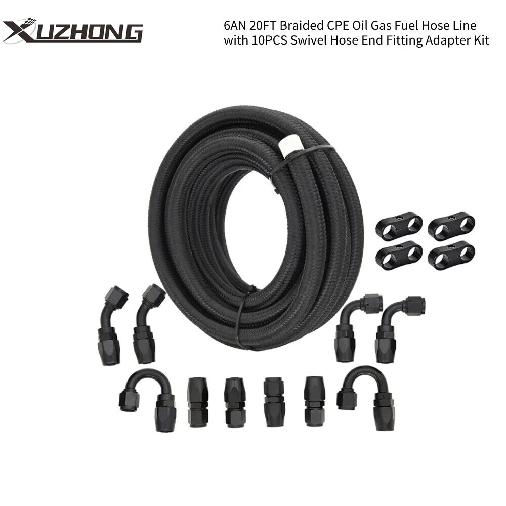 6AN 3/8" CPE Fuel Line Kit Nylon Braided Fuel Line Hose 20FT with 10 Fitting Kit
6AN 3/8" CPE Fuel Line Kit Nylon Braided Fuel Line Hose 20FT with 10 Fitting Kit
