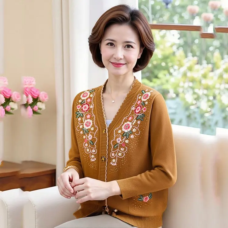 Весенне-осенний женский вязаный свитер, кардиган, куртка с вышивкой, верхний свитер с v-образным вырезом, 2509-B3015 # C87-1 
Весенне-осенний женский вязаный свитер, кардиган, куртка с вышивкой, верхний свитер с v-образным вырезом, 2509-B3015 # C87-1