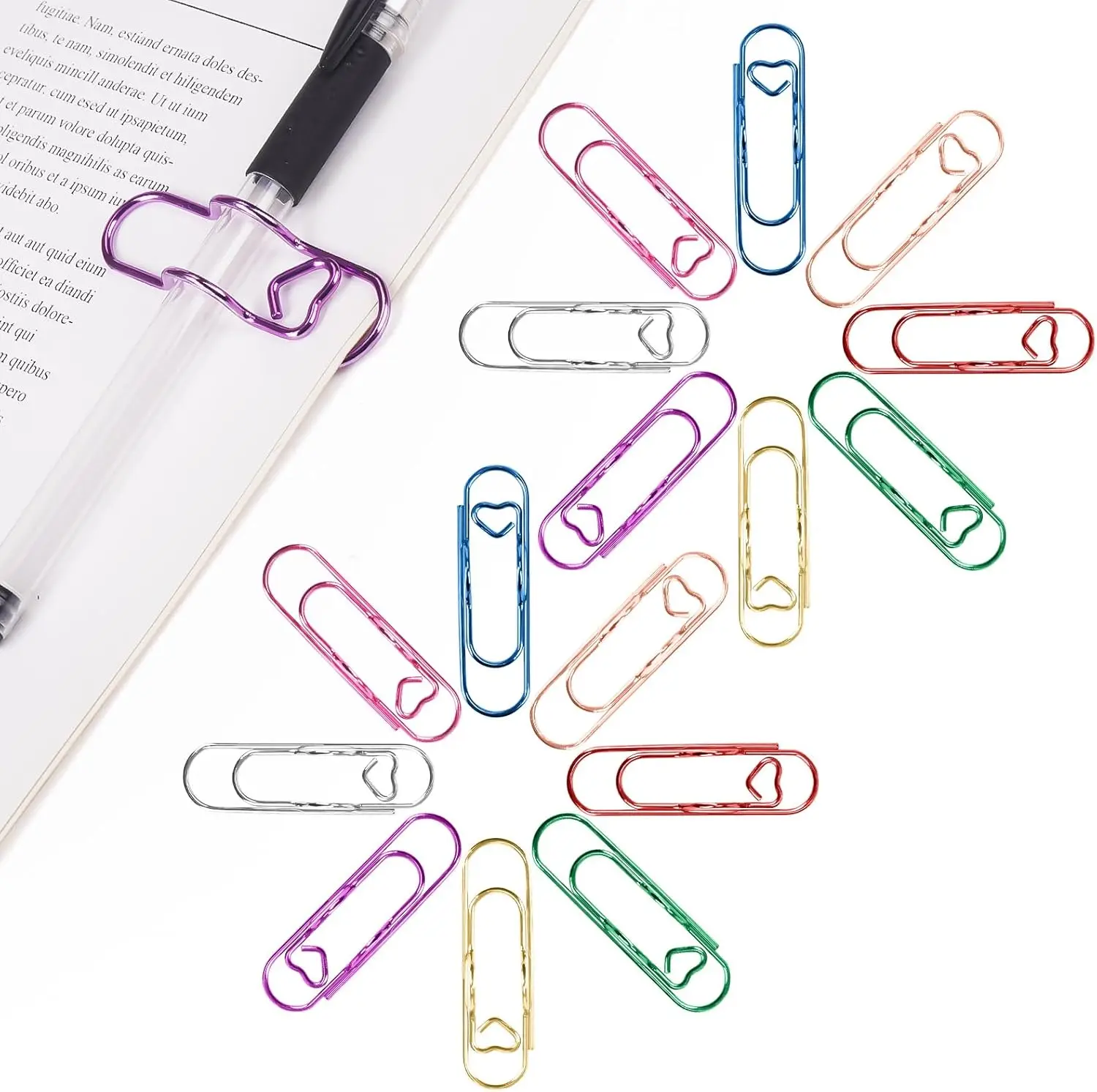 16-Pack Heart Paper Clip Pen Holder for Notebook, Multi-Purpose Metal Organizer in Vibrant Colors for Office & School
16-Pack Heart Paper Clip Pen Holder for Notebook, Multi-Purpose Metal Organizer in Vibrant Colors for Office & School