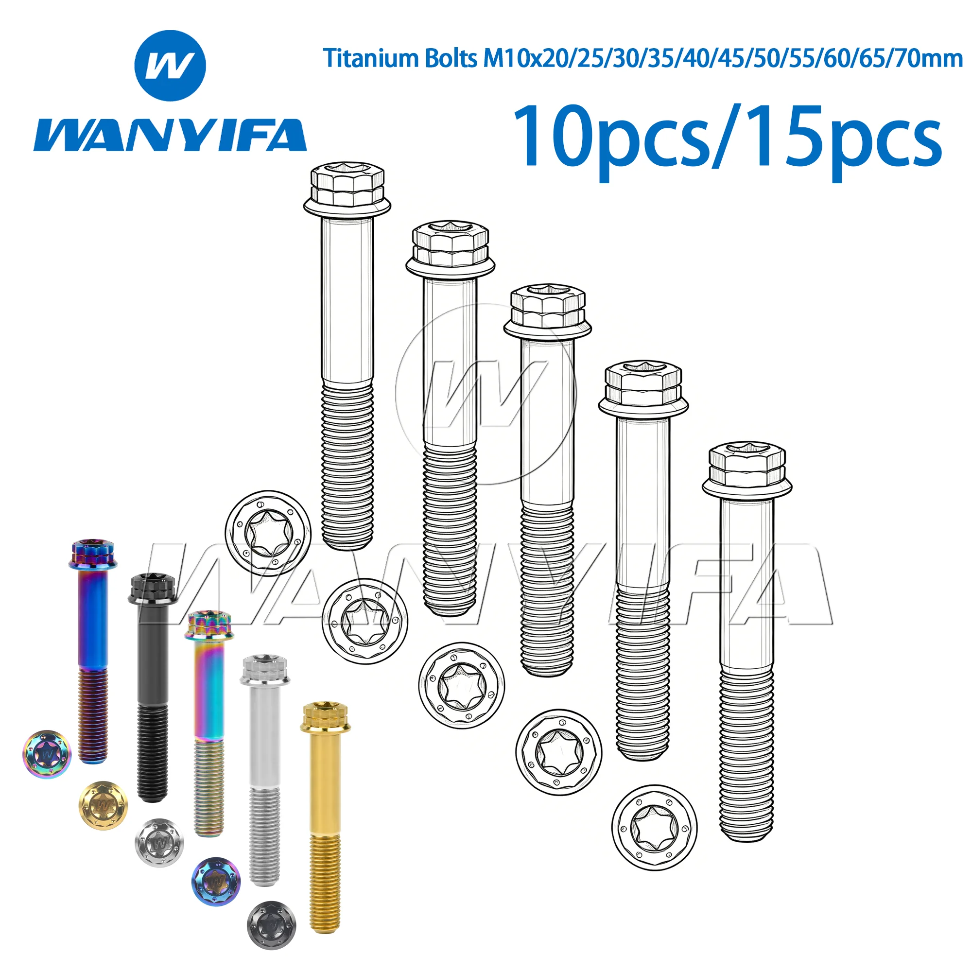 Wanyifa Titanium Bolts M10x20/25/30/35/40/45/50/55/60/65/70mm Marked Cross Head Bolts with Flange for Motorcycles 10pcs/15pcs
Wanyifa Titanium Bolts M10x20/25/30/35/40/45/50/55/60/65/70mm Marked Cross Head Bolts with Flange for Motorcycles 10pcs/15pcs