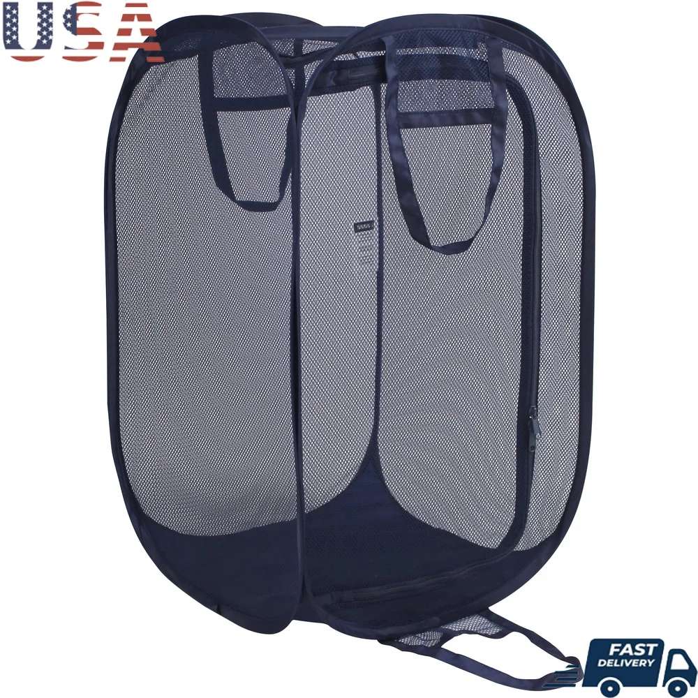 Прочная двухсторонняя всплывающая сетчатая корзина для белья с прочными ручками, складной дизайн, одежда, полотенца, игрушки, легкое хранение 
Прочная двухсторонняя всплывающая сетчатая корзина для белья с прочными ручками, складной дизайн, одежда, полотенца, игрушки, легкое хранение