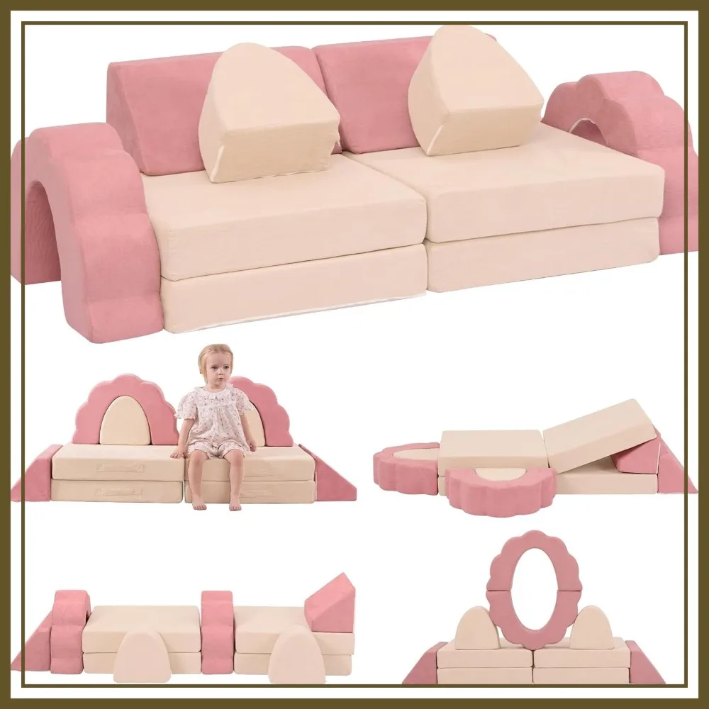 10-Piece Modular Play Couch, Convertible Foam Sofa with Washable Cover, Indoor Climbing Furniture for Playroom, Pink & Beige
10-Piece Modular Play Couch, Convertible Foam Sofa with Washable Cover, Indoor Climbing Furniture for Playroom, Pink & Beige