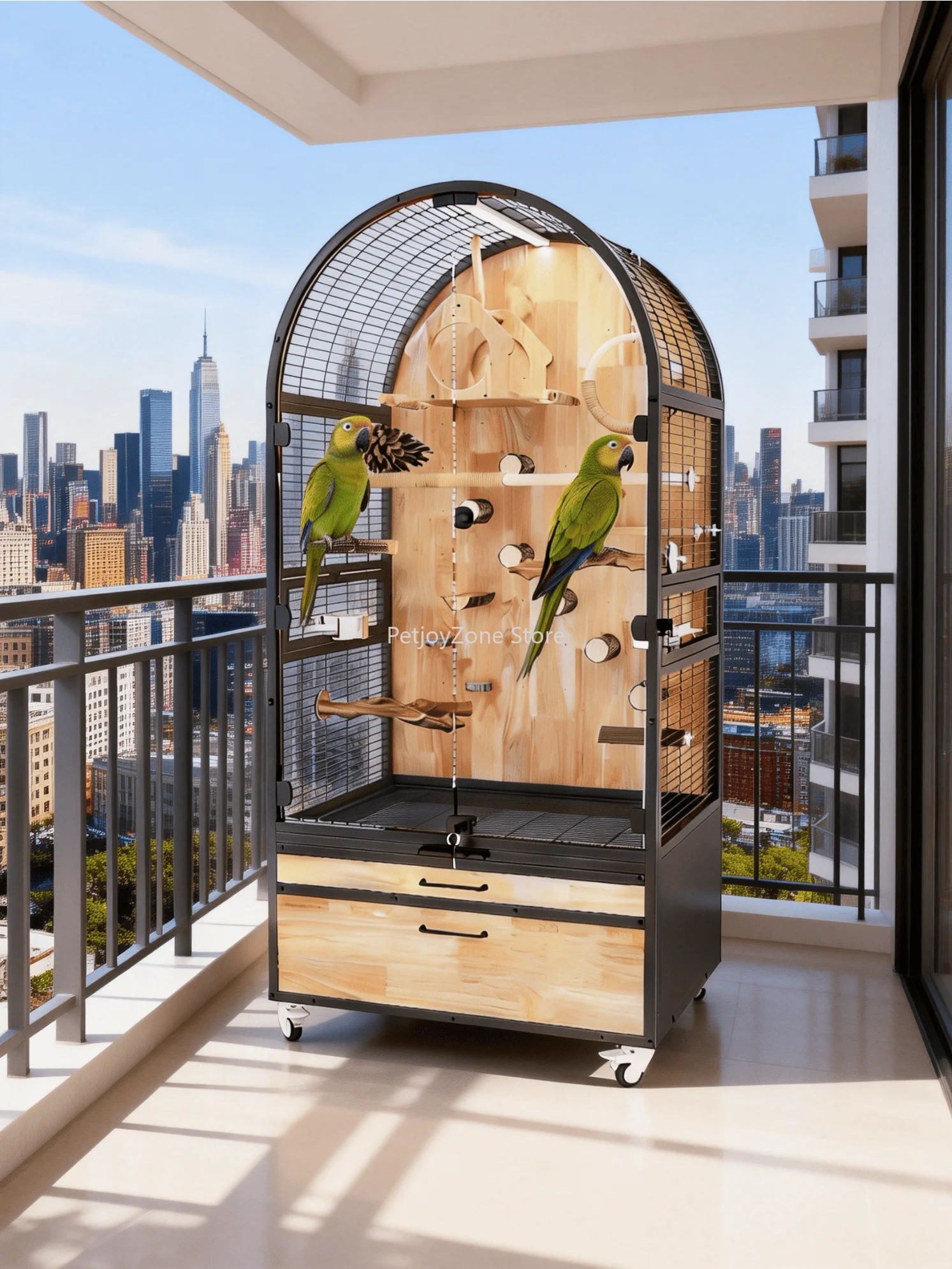 Large Luxury Parrot Cage Villa-Style Solid Wood Iron Construction Space-Saving Bird Aviary Clear Glass Splash-Proof Easy
Large Luxury Parrot Cage Villa-Style Solid Wood Iron Construction Space-Saving Bird Aviary Clear Glass Splash-Proof Easy