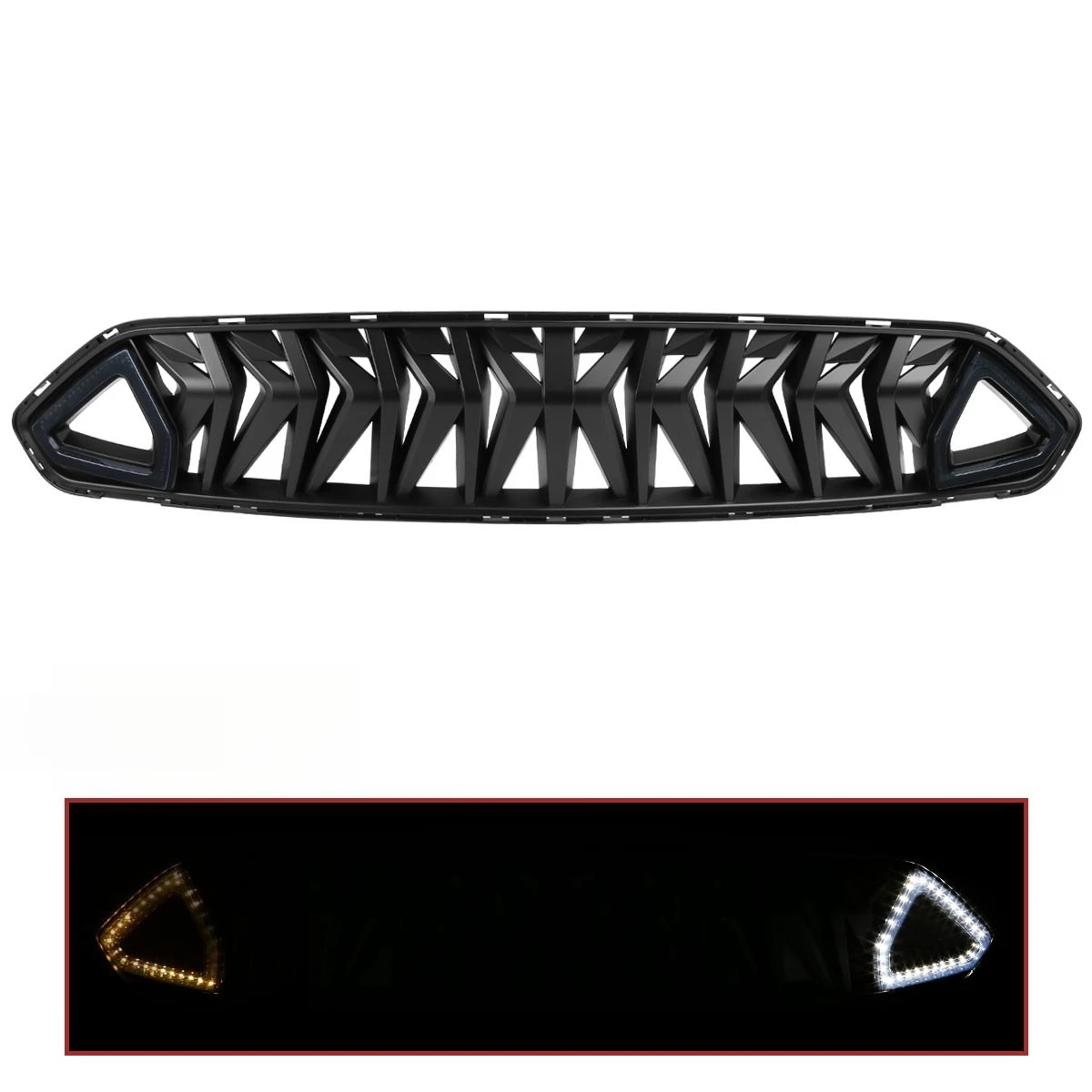 Hood Grille Fits 2018-2023 Ford Mustang Shark Style w/ LED Sequential Signal
Hood Grille Fits 2018-2023 Ford Mustang Shark Style w/ LED Sequential Signal