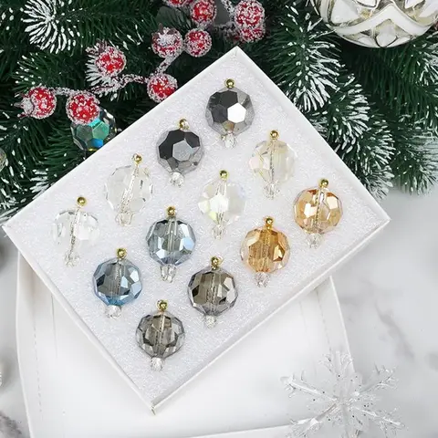 12Pcs Mini Iridescent Crystal Ball Ornaments Multicolor Glass Balls Holiday Tree Decorations Xmas Home Party Decor