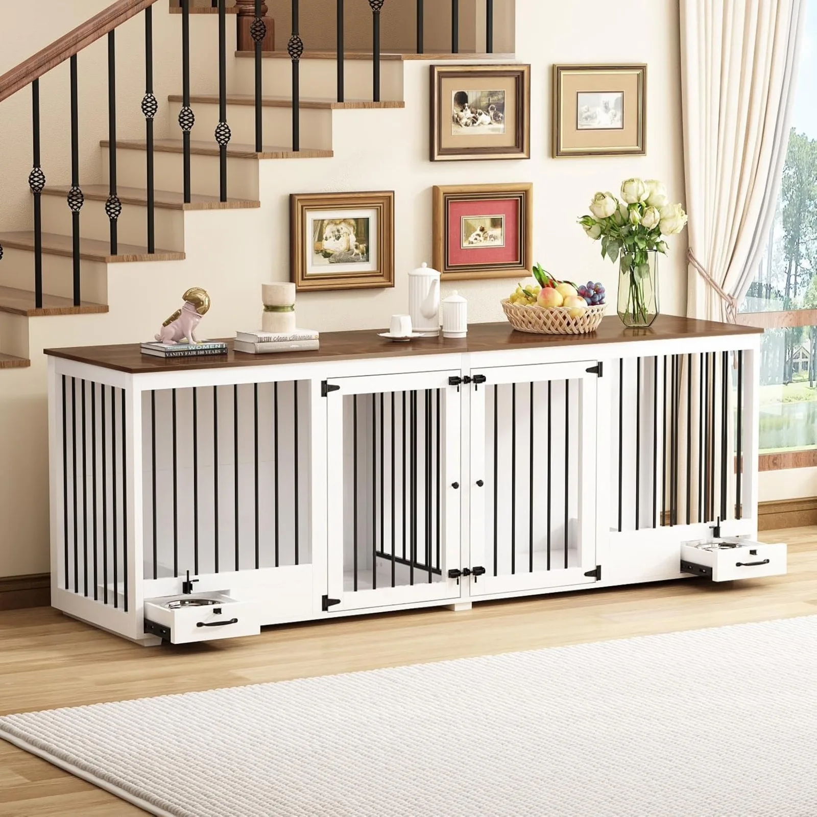 US Furniture Style Large Dog Crate for 2 Dogs, 86.6" Heavy Duty Wooden Dog Kennel with Dog Bowl Drawers & Divider
US Furniture Style Large Dog Crate for 2 Dogs, 86.6" Heavy Duty Wooden Dog Kennel with Dog Bowl Drawers & Divider