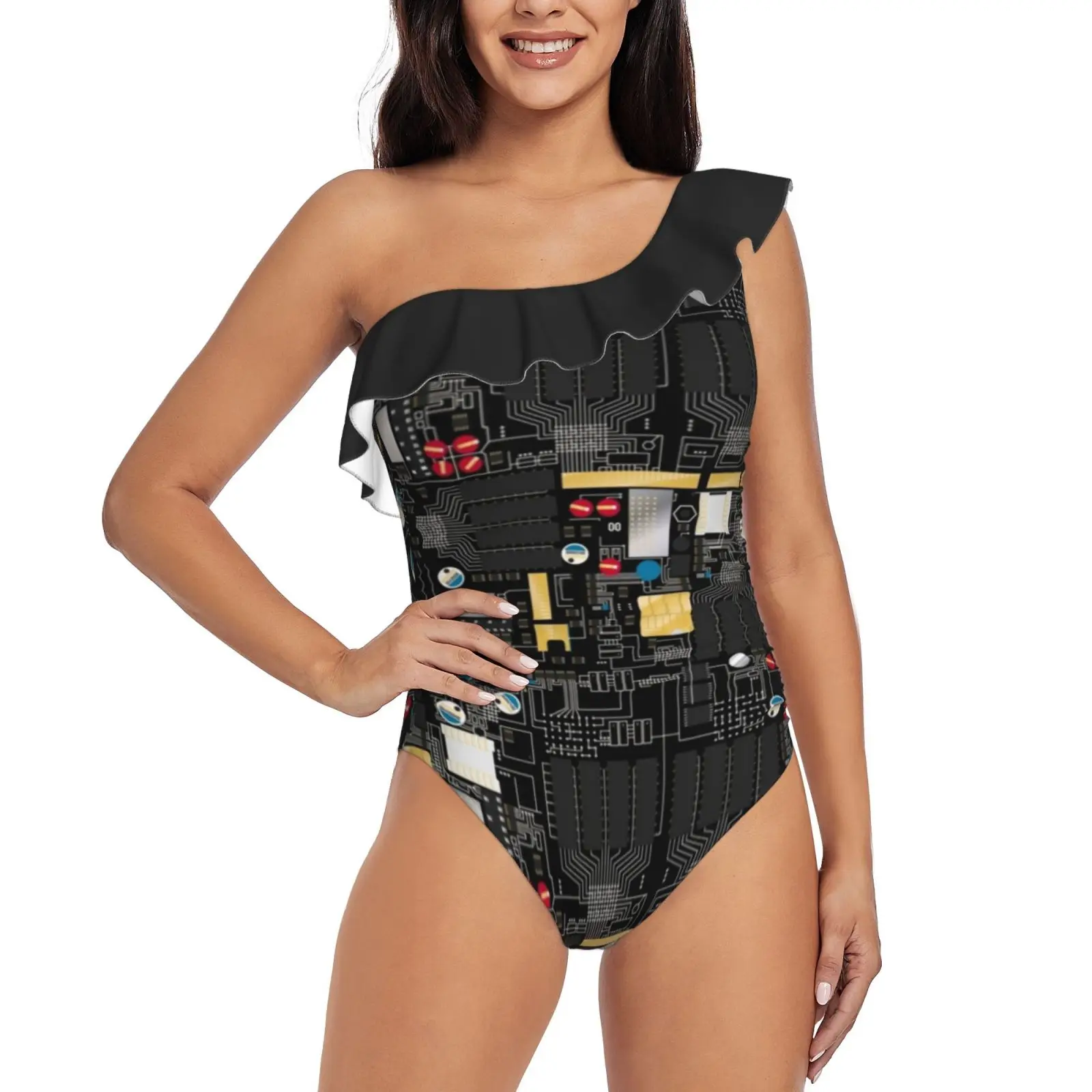 Black Circuit Board One Piece Swimsuit Women Ruffle Monokini Shoulder Swimsuit Bathing Suit Swim Wear Black Circuit Technology
Black Circuit Board One Piece Swimsuit Women Ruffle Monokini Shoulder Swimsuit Bathing Suit Swim Wear Black Circuit Technology