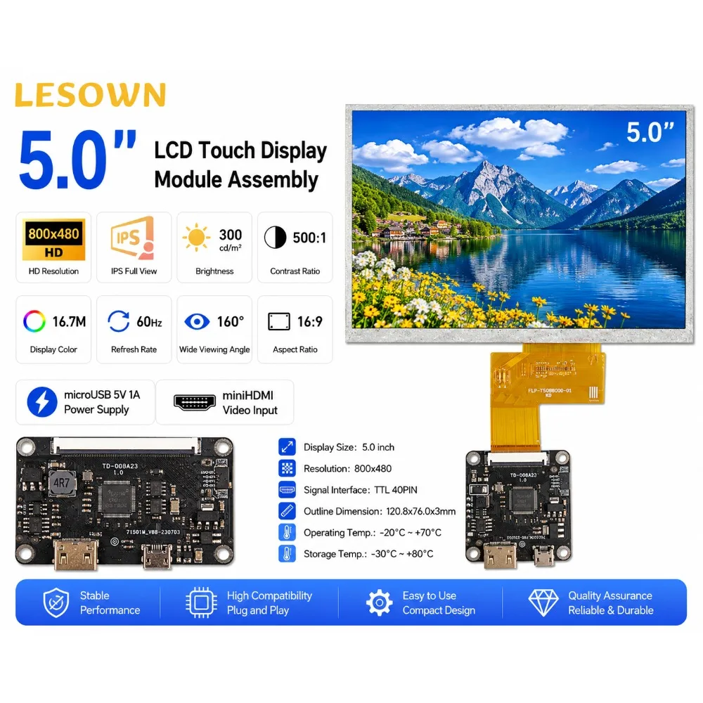 LESOWN 5" 800x480 Portable Screen Module Plug-and-Play LCD Panel with MiniHDTV for Car PC
LESOWN 5" 800x480 Portable Screen Module Plug-and-Play LCD Panel with MiniHDTV for Car PC