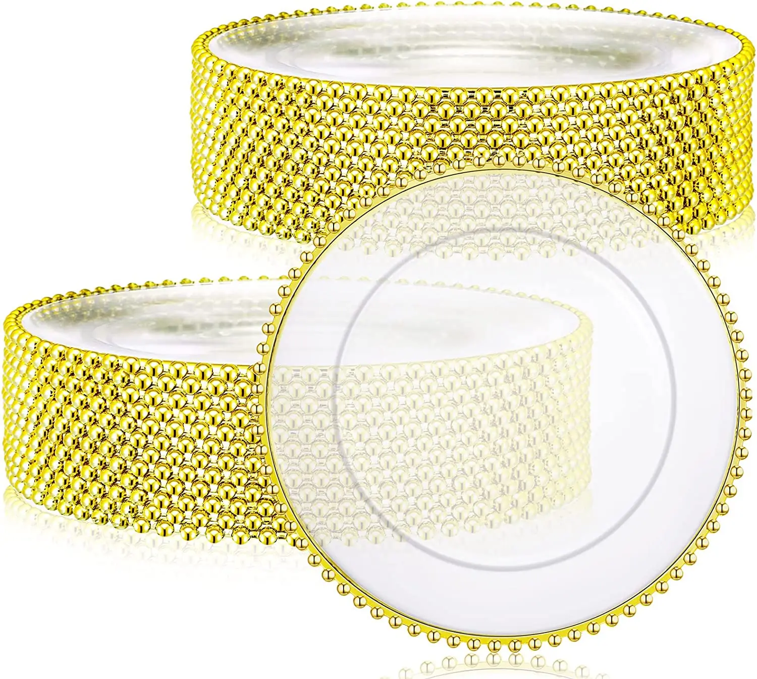 120 pcsClear Charger Plate with Gold Beads Rim Acrylic Plastic Decorative Dinner Serving Wedding Xmas Party Decor
120 pcsClear Charger Plate with Gold Beads Rim Acrylic Plastic Decorative Dinner Serving Wedding Xmas Party Decor
