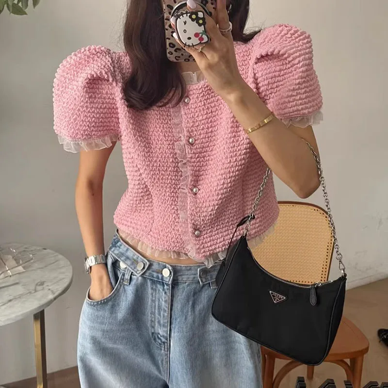 Chic Summer New Sle Ruffle Trimmed ort Bubble Sve round Ne irt Top Age Reducing Flared Sensation Women's Blouse
Chic Summer New Sle Ruffle Trimmed ort Bubble Sve round Ne irt Top Age Reducing Flared Sensation Women's Blouse