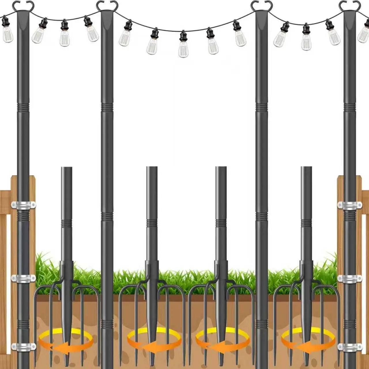 4 Pack Outdoor String Light Poles with Fork & Fence Clamp, 10Ft for Easy Hanging
4 Pack Outdoor String Light Poles with Fork & Fence Clamp, 10Ft for Easy Hanging