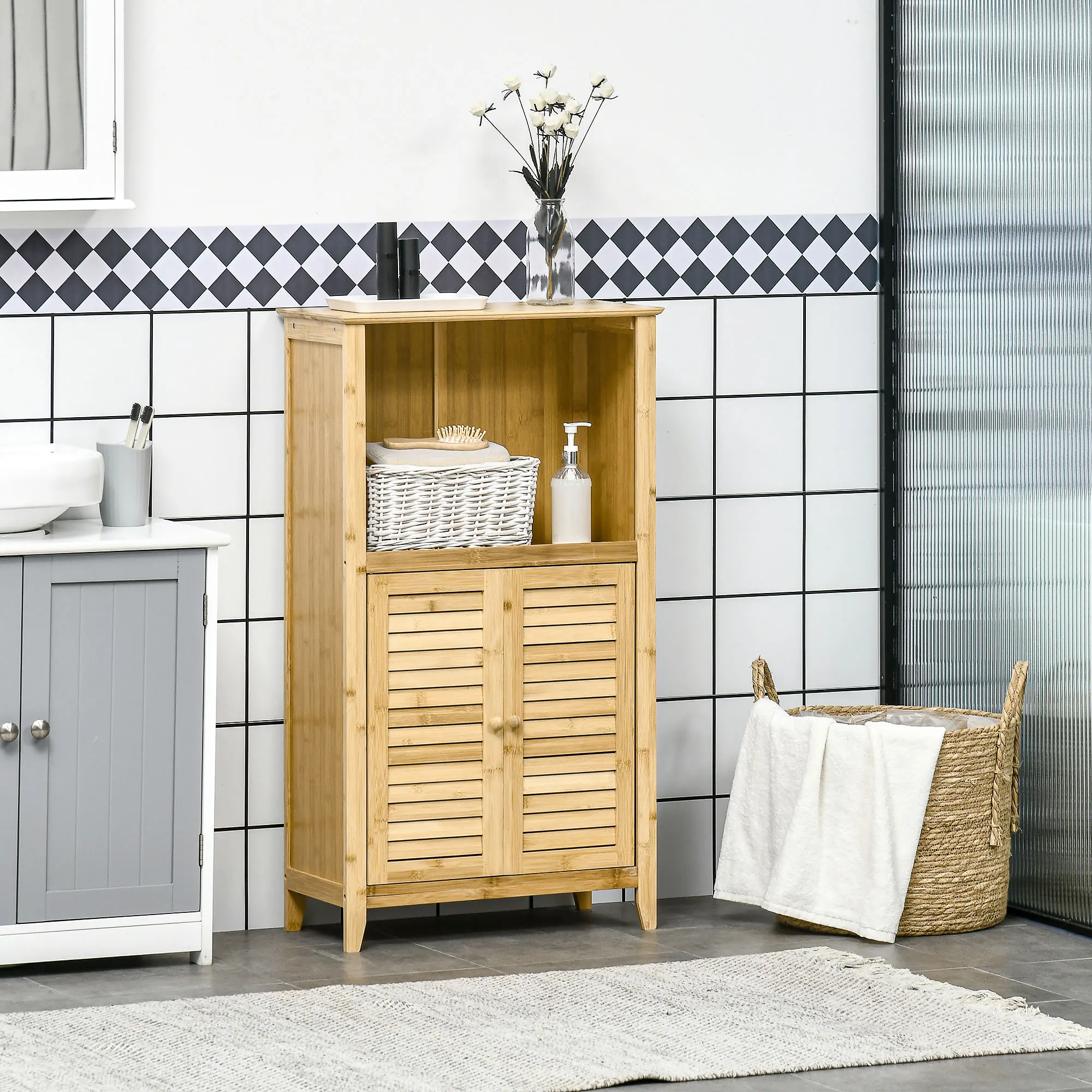 Bamboo Bathroom Floor Cabinet 36 Inch Tall Narrow Storage Tower with 3 Shelves and Door for Living Room Corner White
Bamboo Bathroom Floor Cabinet 36 Inch Tall Narrow Storage Tower with 3 Shelves and Door for Living Room Corner White