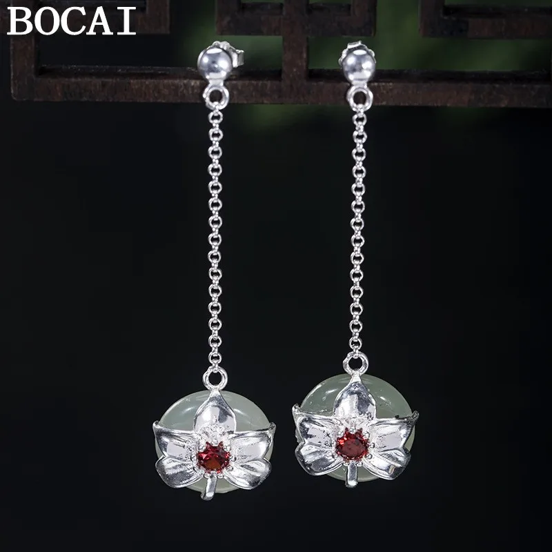 BOCAI NEW S925 Silver Retro Palace Hotan Jade Phalaenopsis Safety Button Earrings
BOCAI NEW S925 Silver Retro Palace Hotan Jade Phalaenopsis Safety Button Earrings