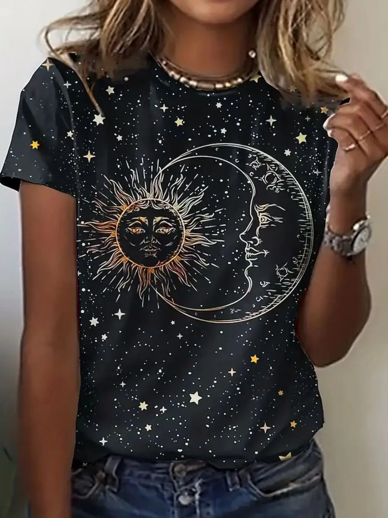2024 Fashion New Women's T-shirt Sun Moon Print Pattern Loose Casual Street Women's Plus Size Short-sleeved T-shirt Clothing
2024 Fashion New Women's T-shirt Sun Moon Print Pattern Loose Casual Street Women's Plus Size Short-sleeved T-shirt Clothing