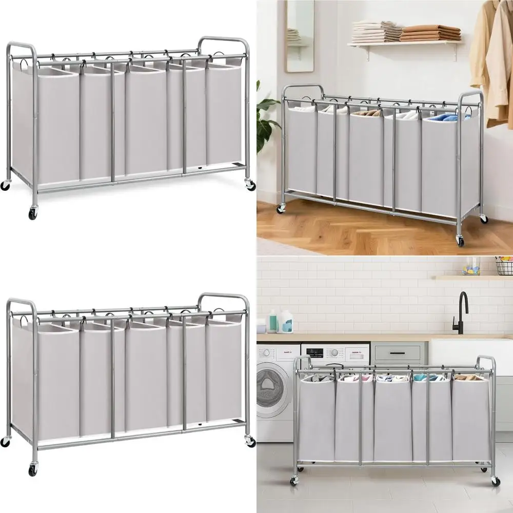 5-секционный рулонный сортировщик белья с запираемыми колесами, корзина-органайзер для одежды большой вместимости серого цвета
5-секционный рулонный сортировщик белья с запираемыми колесами, корзина-органайзер для одежды большой вместимости серого цвета