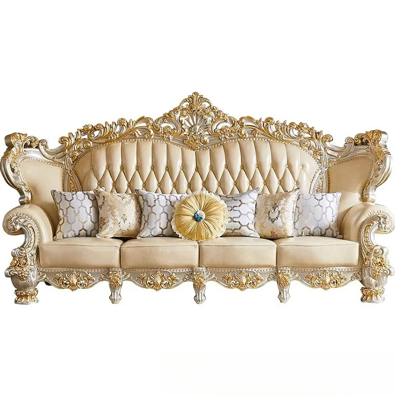 123 combination of leather sofa, European-style villa living room, full solid wood carving flower luxury suite furniture
123 combination of leather sofa, European-style villa living room, full solid wood carving flower luxury suite furniture