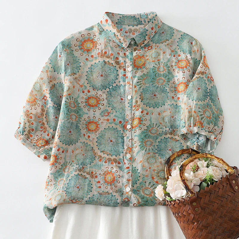 Summer New plus Size Women's Shirt Floral Print Cotton Linen Loose Outerwear Belly Covering Casual Style Commute Fashion
Summer New plus Size Women's Shirt Floral Print Cotton Linen Loose Outerwear Belly Covering Casual Style Commute Fashion