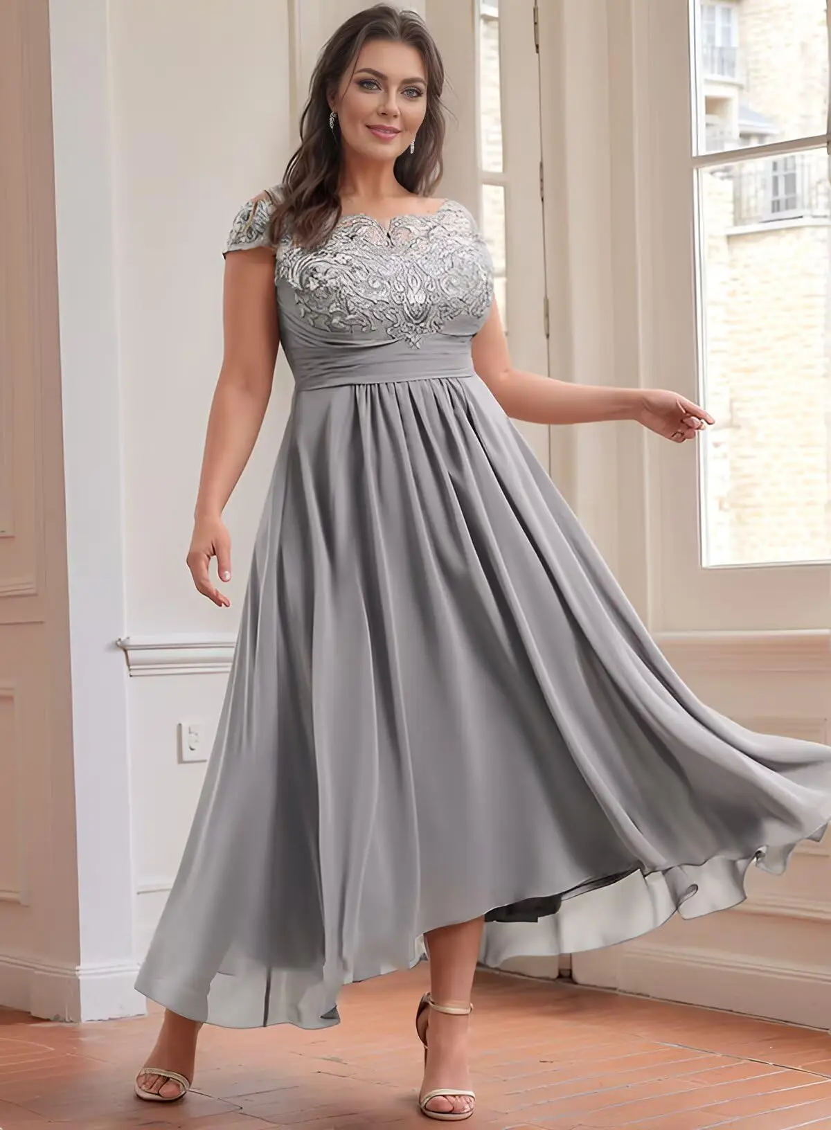 Lace Applique Mother of The Bride Dresses Short Sleeves Tea Length Chiffon Mother of The Groom Dresses for Wedding
Lace Applique Mother of The Bride Dresses Short Sleeves Tea Length Chiffon Mother of The Groom Dresses for Wedding