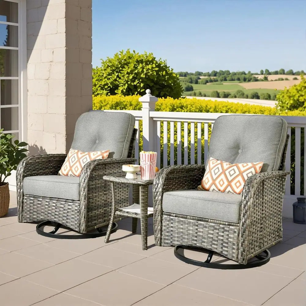 3 Pieces Patio urniture Set, Outdoor Swivel Rocker Patio Chairs with Coee Table, All Weather Thickened Cushion Patio Contion Set
3 Pieces Patio urniture Set, Outdoor Swivel Rocker Patio Chairs with Coee Table, All Weather Thickened Cushion Patio Contion Set
