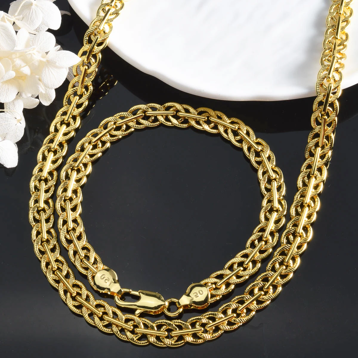 18K Gold Plated Byzantine Chain Jewelry Set Women Necklace Bracelet African Dubai Bridal Wedding Daily Party Copper Jewelry Gift
18K Gold Plated Byzantine Chain Jewelry Set Women Necklace Bracelet African Dubai Bridal Wedding Daily Party Copper Jewelry Gift