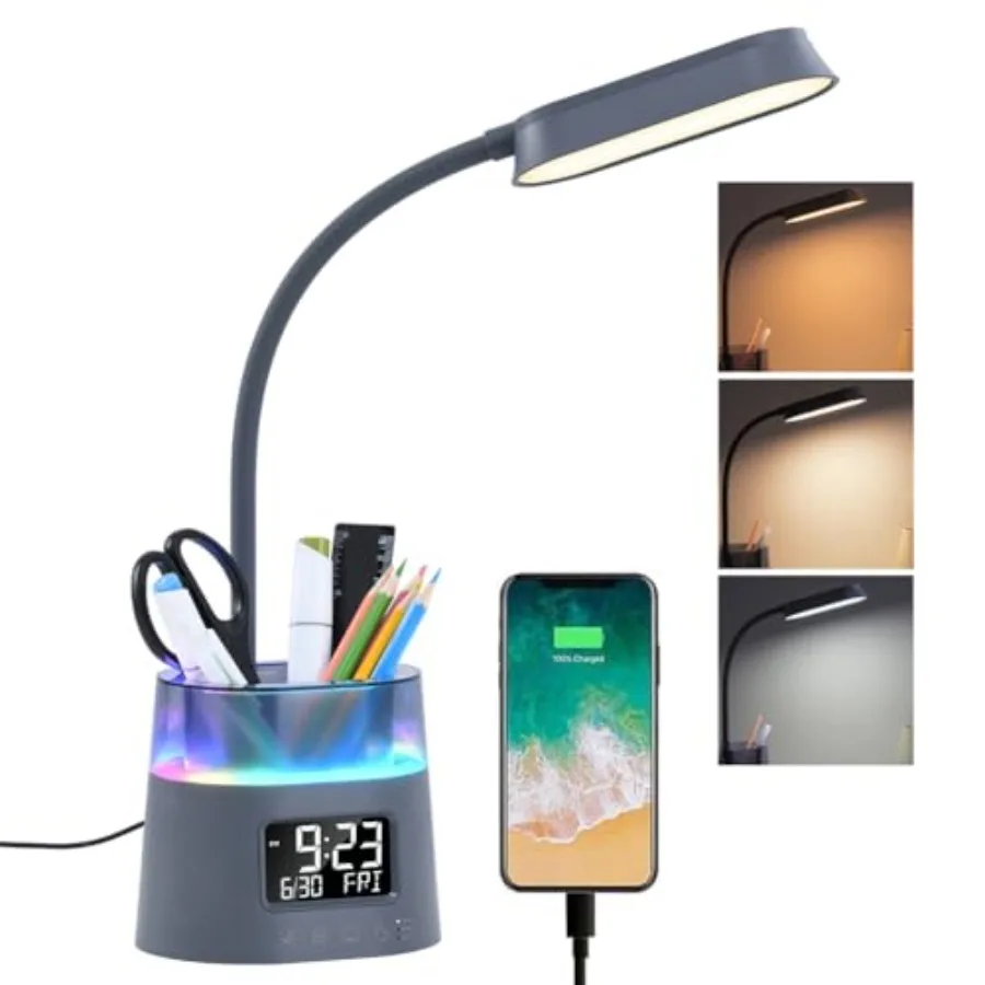 LED Desk Lamp for College Dorm Room Essentials, Students Study Lamp with USB Charging Port, Pen Holder, Clock and RGB Night Lig
LED Desk Lamp for College Dorm Room Essentials, Students Study Lamp with USB Charging Port, Pen Holder, Clock and RGB Night Lig