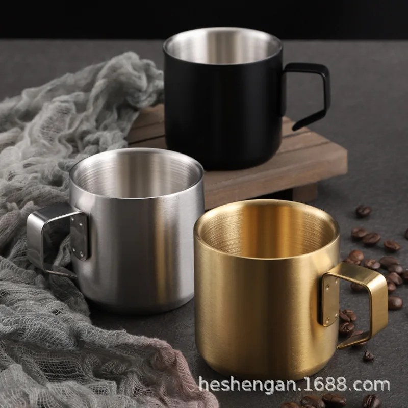 Korean 304 Creative Stainless Steel Coffee Cup Double-Layer Anti-Scald Drop-Resistant Mug with Handle Solid Color Office Cup
Korean 304 Creative Stainless Steel Coffee Cup Double-Layer Anti-Scald Drop-Resistant Mug with Handle Solid Color Office Cup