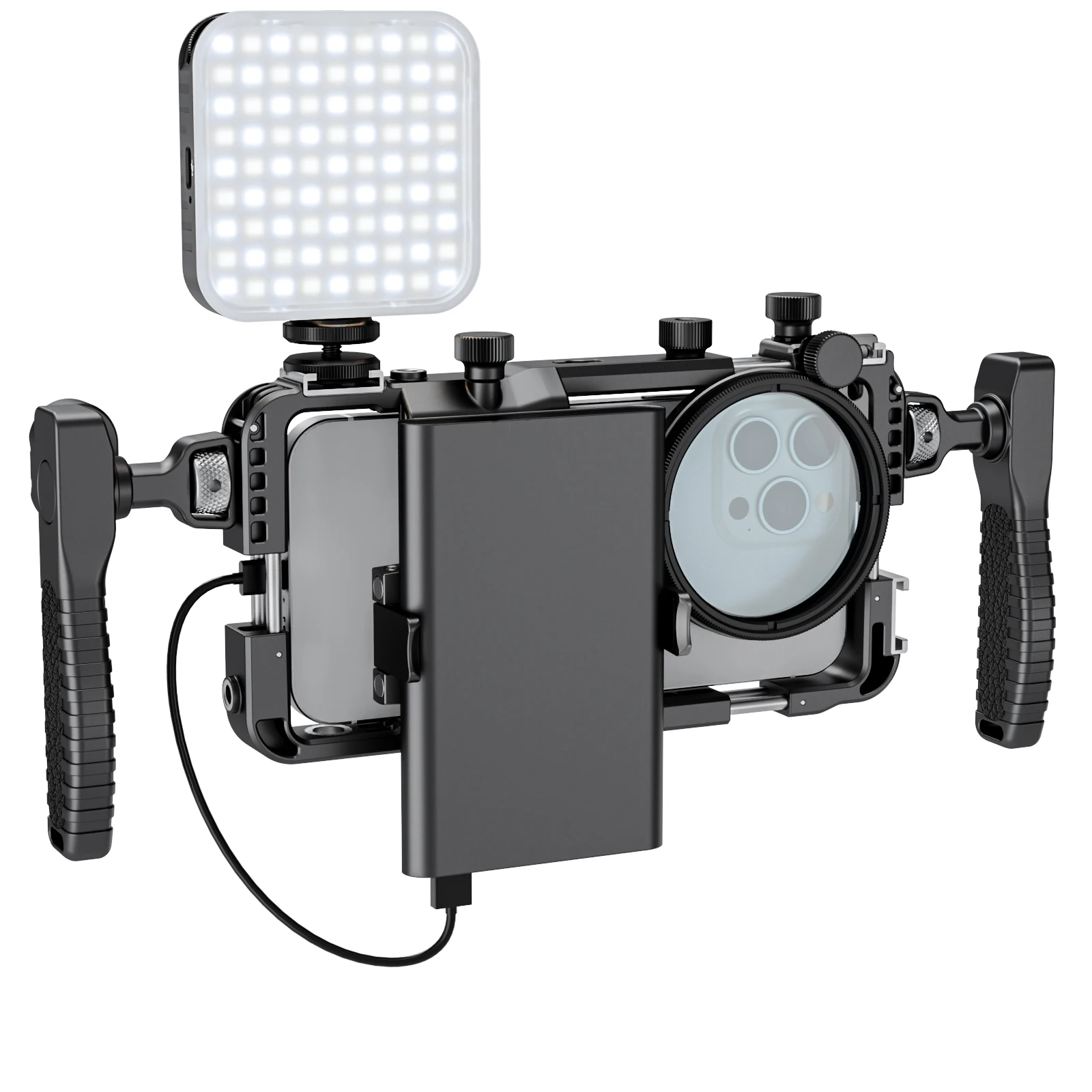 Phone Cage w/ 360° Bluetooth Handle+Filter Mount+Magnetic fill light+Power bank clip 5 pcs video shooting kit For iPhone Android
Phone Cage w/ 360° Bluetooth Handle+Filter Mount+Magnetic fill light+Power bank clip 5 pcs video shooting kit For iPhone Android