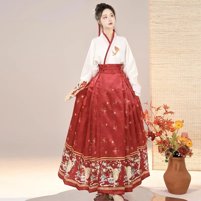 Ming Dynasty Hanfu Horse Face Skirt Women Pleats Skirt Black Blue Red Shirt+Skirt Sets Chinese Traditional Hanfu Skirt Plus Size
Ming Dynasty Hanfu Horse Face Skirt Women Pleats Skirt Black Blue Red Shirt+Skirt Sets Chinese Traditional Hanfu Skirt Plus Size