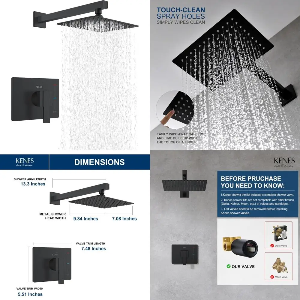 Wall-Mounted Matte Black Shower Faucet with Square Trim Kit, Single Spray Head, Includes Shower Valve, Modern Bathroom Fixture
Wall-Mounted Matte Black Shower Faucet with Square Trim Kit, Single Spray Head, Includes Shower Valve, Modern Bathroom Fixture