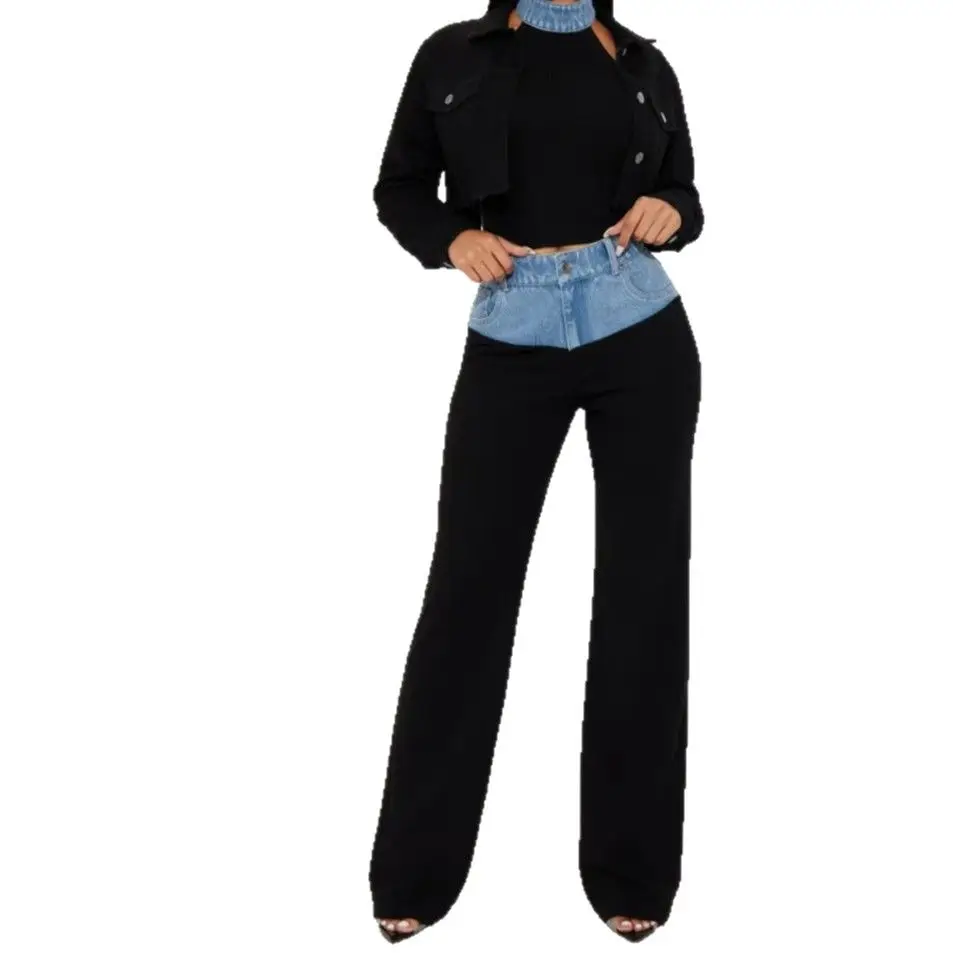 CHICATWILL European Ladies Casual Denim Jeans Women High Waist Color Block Patchwork Long Pants Straight Trousers Fashionable
CHICATWILL European Ladies Casual Denim Jeans Women High Waist Color Block Patchwork Long Pants Straight Trousers Fashionable