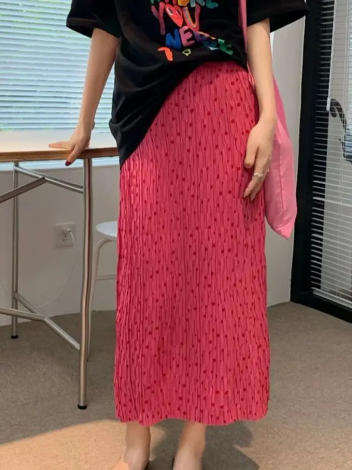 Pink Polka Dot Texture Folded Half Skirt Slimming Hanging Sense Straight Tube Skirt Posterior Split Commute Style High Waist
Pink Polka Dot Texture Folded Half Skirt Slimming Hanging Sense Straight Tube Skirt Posterior Split Commute Style High Waist