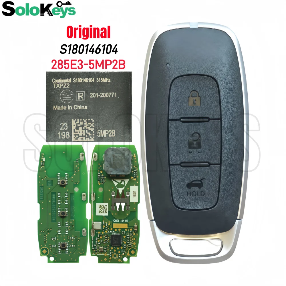 SOLOKEYS P/N:S180146104 285E3-5MP2B For Nissan Car Original Smart Remote Control Key 315MHz ID4A Chip 3 Buttons
SOLOKEYS P/N:S180146104 285E3-5MP2B For Nissan Car Original Smart Remote Control Key 315MHz ID4A Chip 3 Buttons