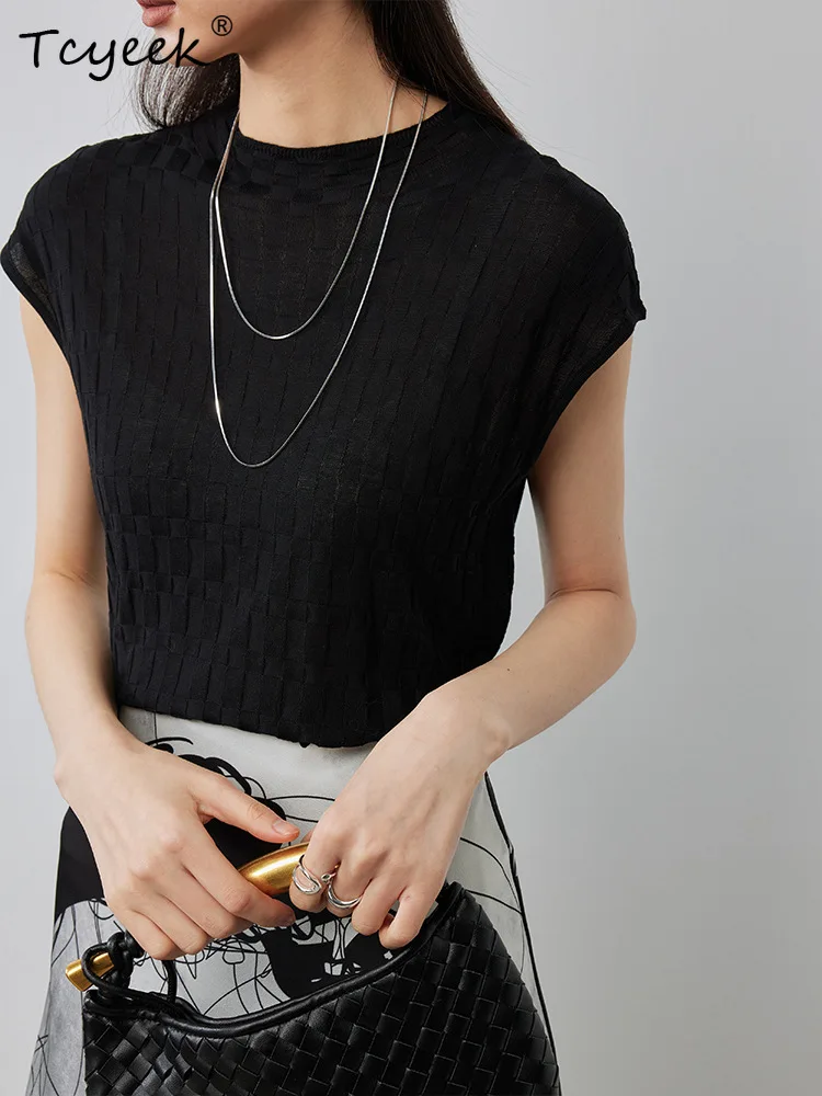 Tcyeek, 7.1%Natural Silk Elegant T-Shirt, Women Sleeveless Jacquard, Casual Basics Thin Tee, 2024 Summer Autumn Tops T46522QM
Tcyeek, 7.1%Natural Silk Elegant T-Shirt, Women Sleeveless Jacquard, Casual Basics Thin Tee, 2024 Summer Autumn Tops T46522QM