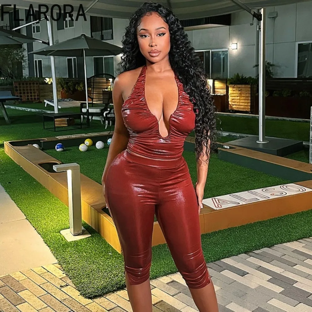 FLARORA модные комплекты из искусственной кожи из 2 предметов, женский хипстерский топ на бретельках со шнуровкой и низкой грудью + брюки до середины икры, эластичная тонкая клубная одежда
FLARORA модные комплекты из искусственной кожи из 2 предметов, женский хипстерский топ на бретельках со шнуровкой и низкой грудью + брюки до середины икры, эластичная тонкая клубная одежда