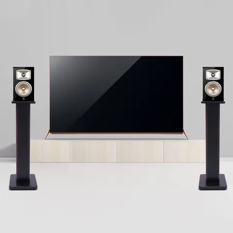 28 Polegada 1 par de alto-falantes de estante de nogueira preta com acabamento em pvc para som surround home theater-alto rolamento de carga, anti-s