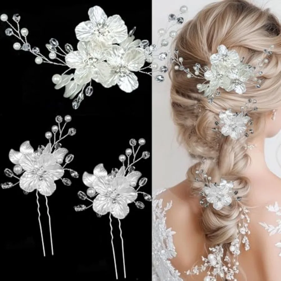 3 PCS Large Flower Bridal Wedding Hair Pins Crystal Pearl Hair Clips Headpiece Bride Hair Accessories Jewelry with Rhinestone
3 PCS Large Flower Bridal Wedding Hair Pins Crystal Pearl Hair Clips Headpiece Bride Hair Accessories Jewelry with Rhinestone