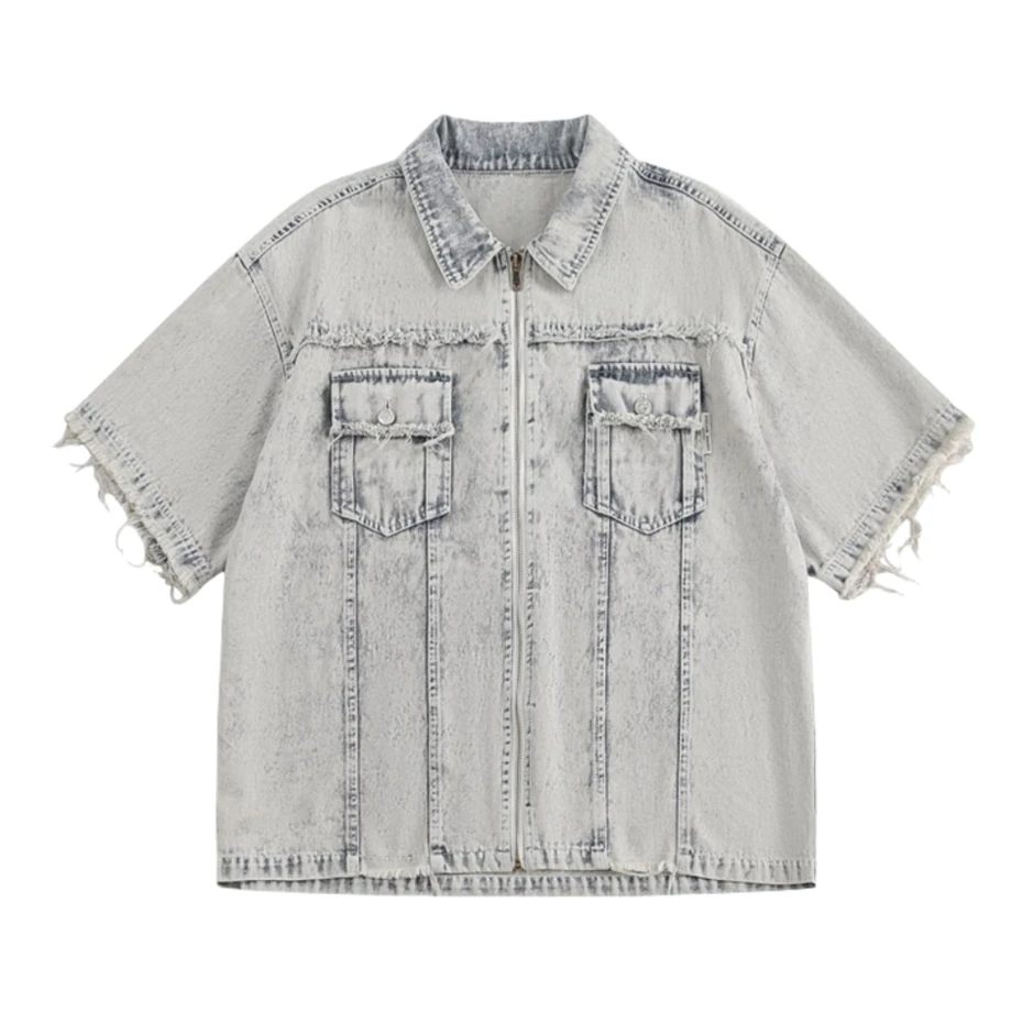 Summer Denim Short Sleeve Shirt Men Streetwear Hip Hop Raw Edge Jeans Shirt Oversized Harajuku Washed Zip Up Casual Blouse Male
Summer Denim Short Sleeve Shirt Men Streetwear Hip Hop Raw Edge Jeans Shirt Oversized Harajuku Washed Zip Up Casual Blouse Male