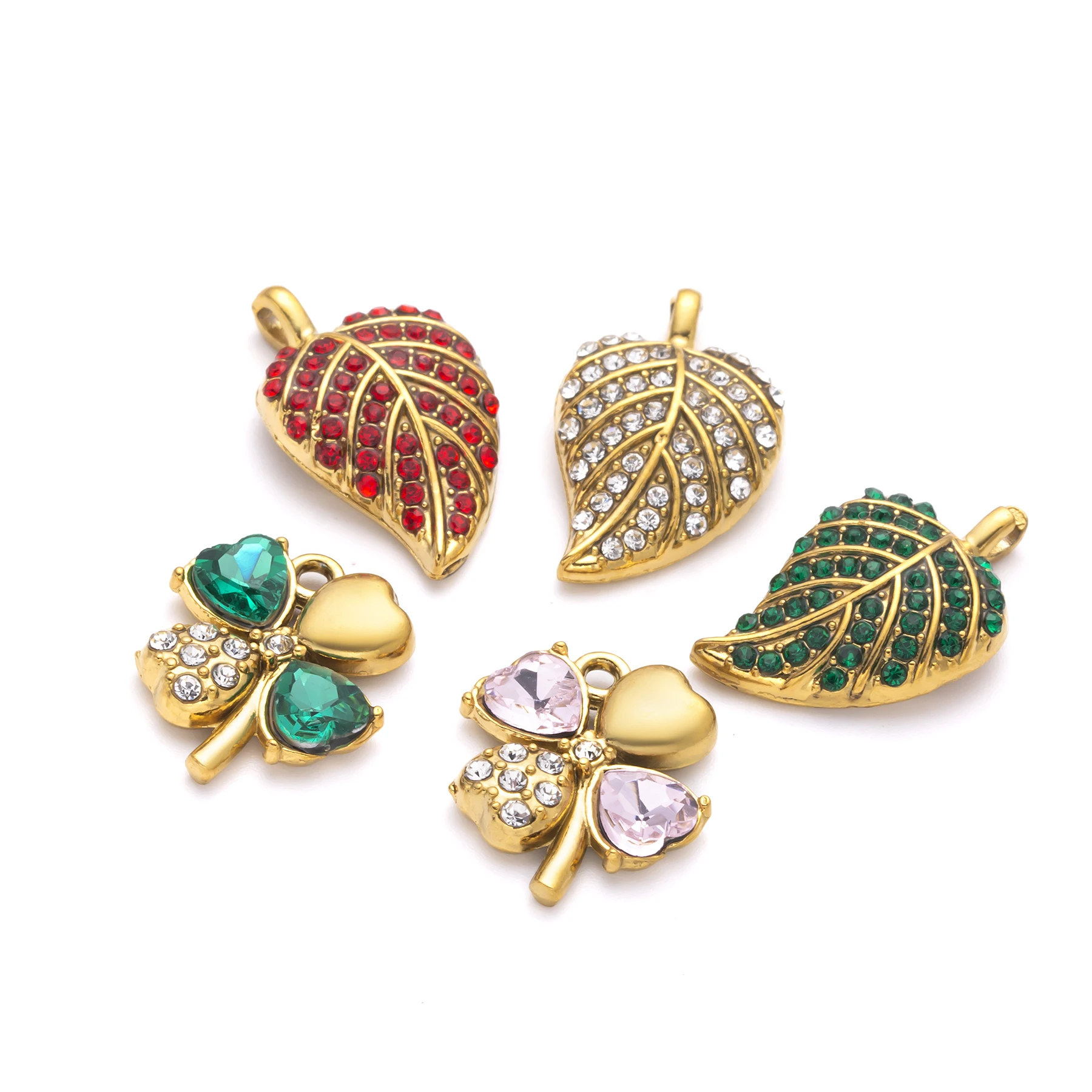 4Pcs/lot Stainless Steel Leaf & Clover Charms, Gold Crystal Pendants for DIY Jewelry Accessories
4Pcs/lot Stainless Steel Leaf & Clover Charms, Gold Crystal Pendants for DIY Jewelry Accessories