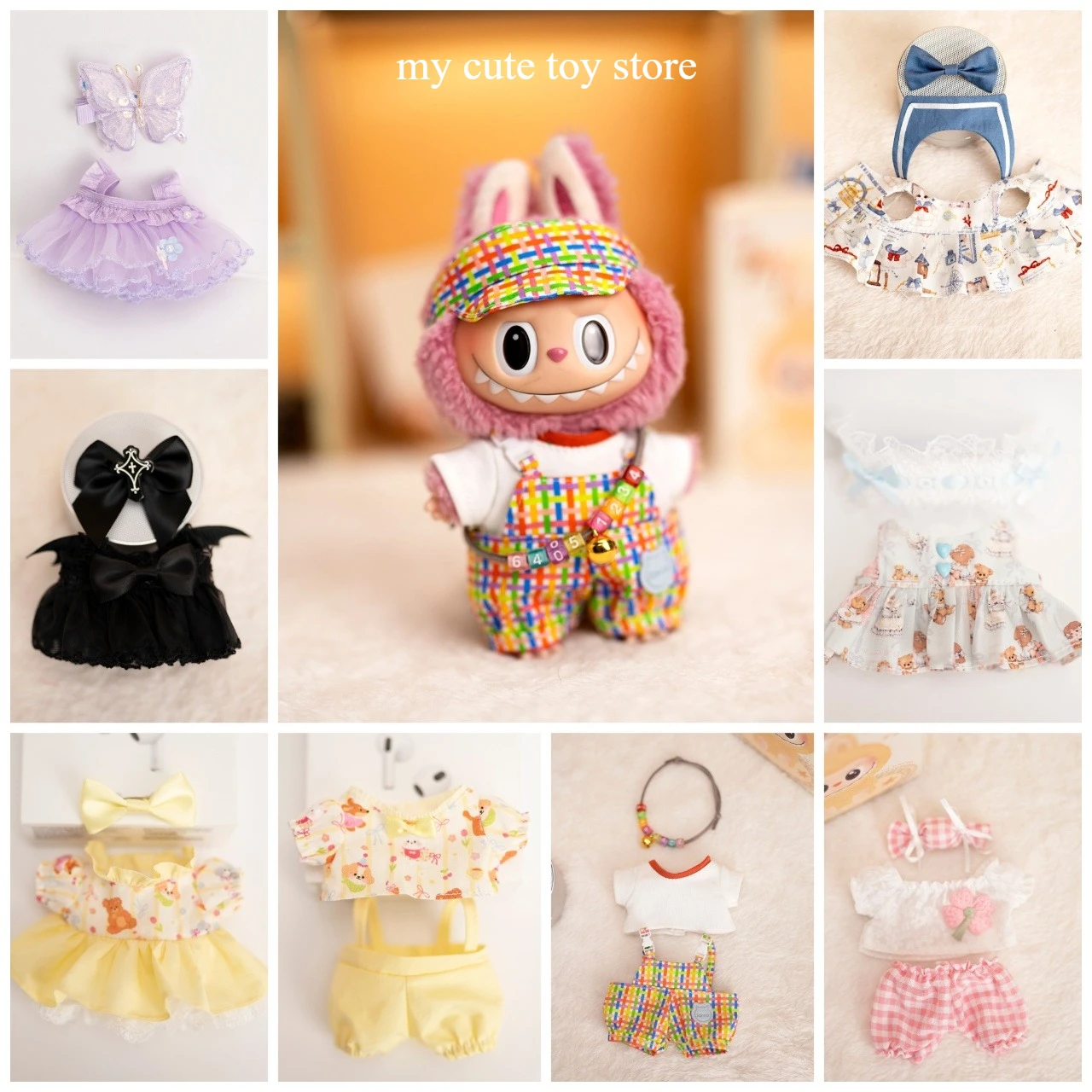 17cm Labubu Baby Coat Colorful Bubble Gum Checkered Overalls Labubu Doll Plush Toy Doll Costume Baby Coat
17cm Labubu Baby Coat Colorful Bubble Gum Checkered Overalls Labubu Doll Plush Toy Doll Costume Baby Coat