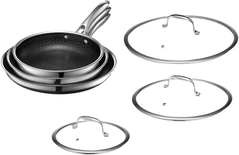 HexClad Hybrid Nonstick 6-Piece Fry Pan Set, 8, 10, and 12-Inch Frying Pans with Tempered Glass Lids, Stay-Cool Handles, Dishwas
HexClad Hybrid Nonstick 6-Piece Fry Pan Set, 8, 10, and 12-Inch Frying Pans with Tempered Glass Lids, Stay-Cool Handles, Dishwas