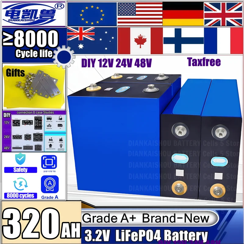 New 3.2V 320AH Lifepo4 Lithium Iron Phosphate Grade A Battery 3C High Power DIY 12V 24V RV Solar Rechargeable Battery Duty Free
New 3.2V 320AH Lifepo4 Lithium Iron Phosphate Grade A Battery 3C High Power DIY 12V 24V RV Solar Rechargeable Battery Duty Free