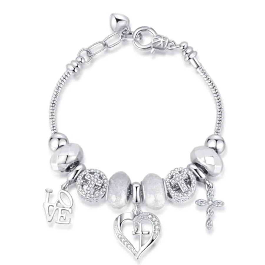 Charm Bracelet for Women, with Crystal and Heart Shape Glass Beads Sliver CZ Cross Snake Chain Bracelet, Trendy Charm Bracelet
Charm Bracelet for Women, with Crystal and Heart Shape Glass Beads Sliver CZ Cross Snake Chain Bracelet, Trendy Charm Bracelet
