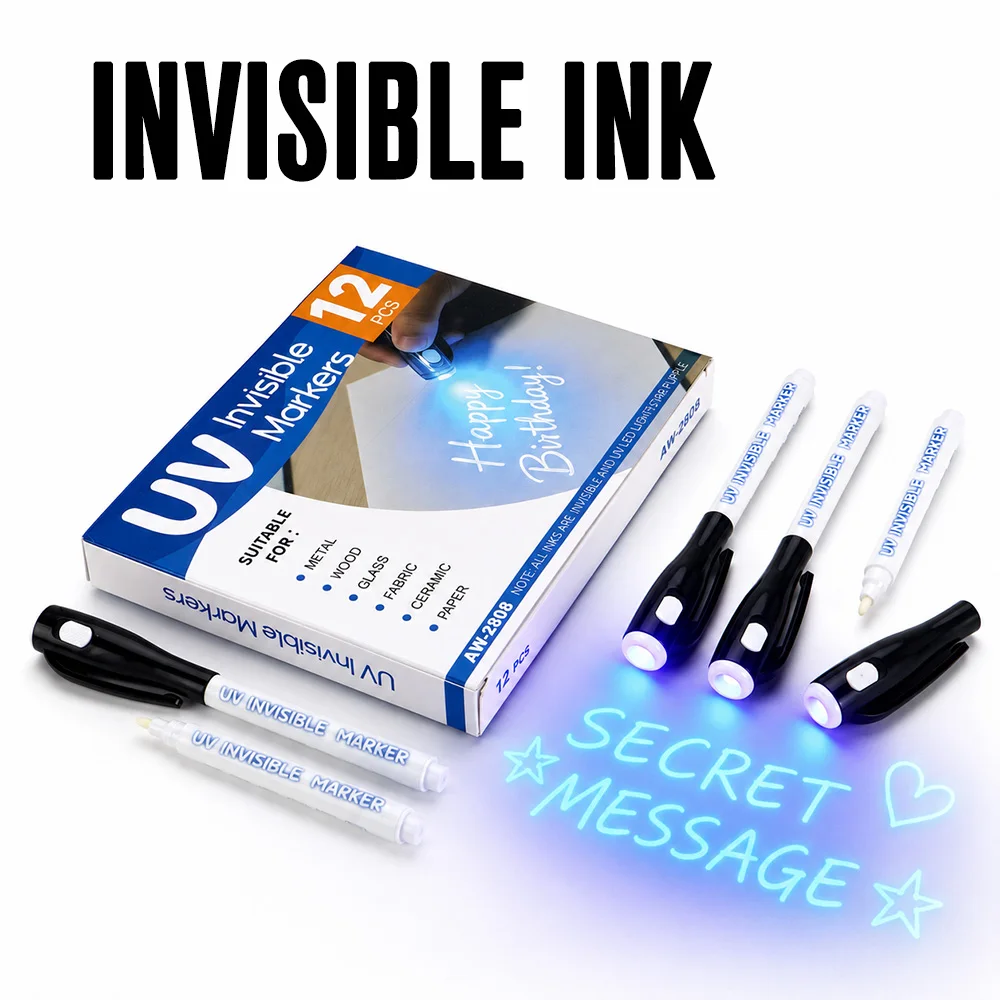12Pcs UV Light Invisible Markers Disappearing Ink Writing Pen Hidden Note Tool Art Creation DIY Crafts Universal Office Supplies
12Pcs UV Light Invisible Markers Disappearing Ink Writing Pen Hidden Note Tool Art Creation DIY Crafts Universal Office Supplies