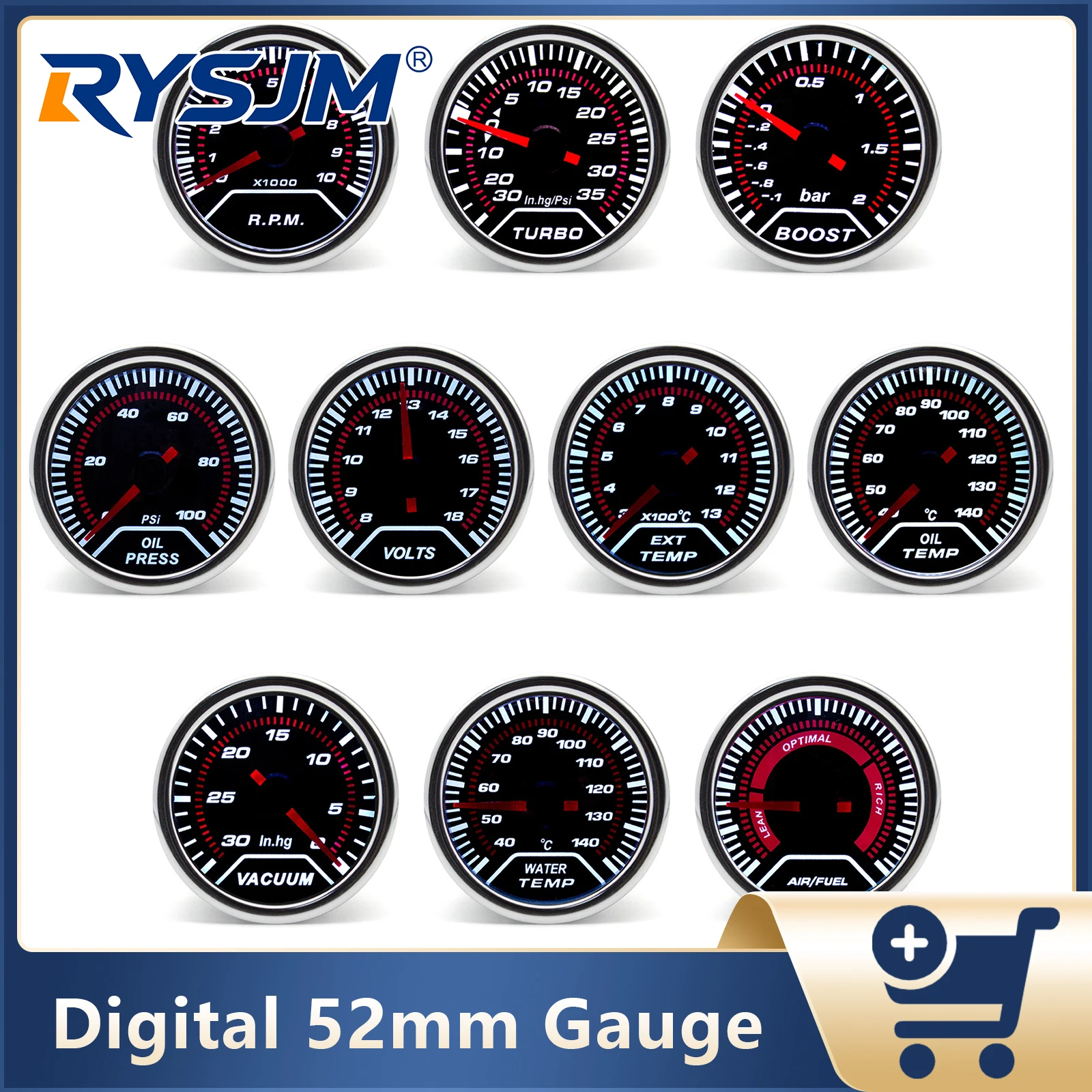 52mm Car Boost Water Temp Oil Temp Oil Press Voltage Tachometer Air Fuel Ratio Vacuum Exhaust Temp Gauge For 12V Car Meter
52mm Car Boost Water Temp Oil Temp Oil Press Voltage Tachometer Air Fuel Ratio Vacuum Exhaust Temp Gauge For 12V Car Meter