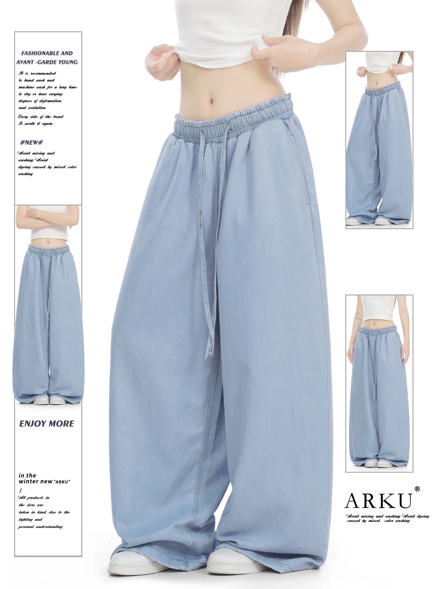 Blue Wide Leg Pants Women Loose Drapey Lazy Straight Casual Floor-Length Trousers American Retro Lenzing Eco-Viscose
Blue Wide Leg Pants Women Loose Drapey Lazy Straight Casual Floor-Length Trousers American Retro Lenzing Eco-Viscose