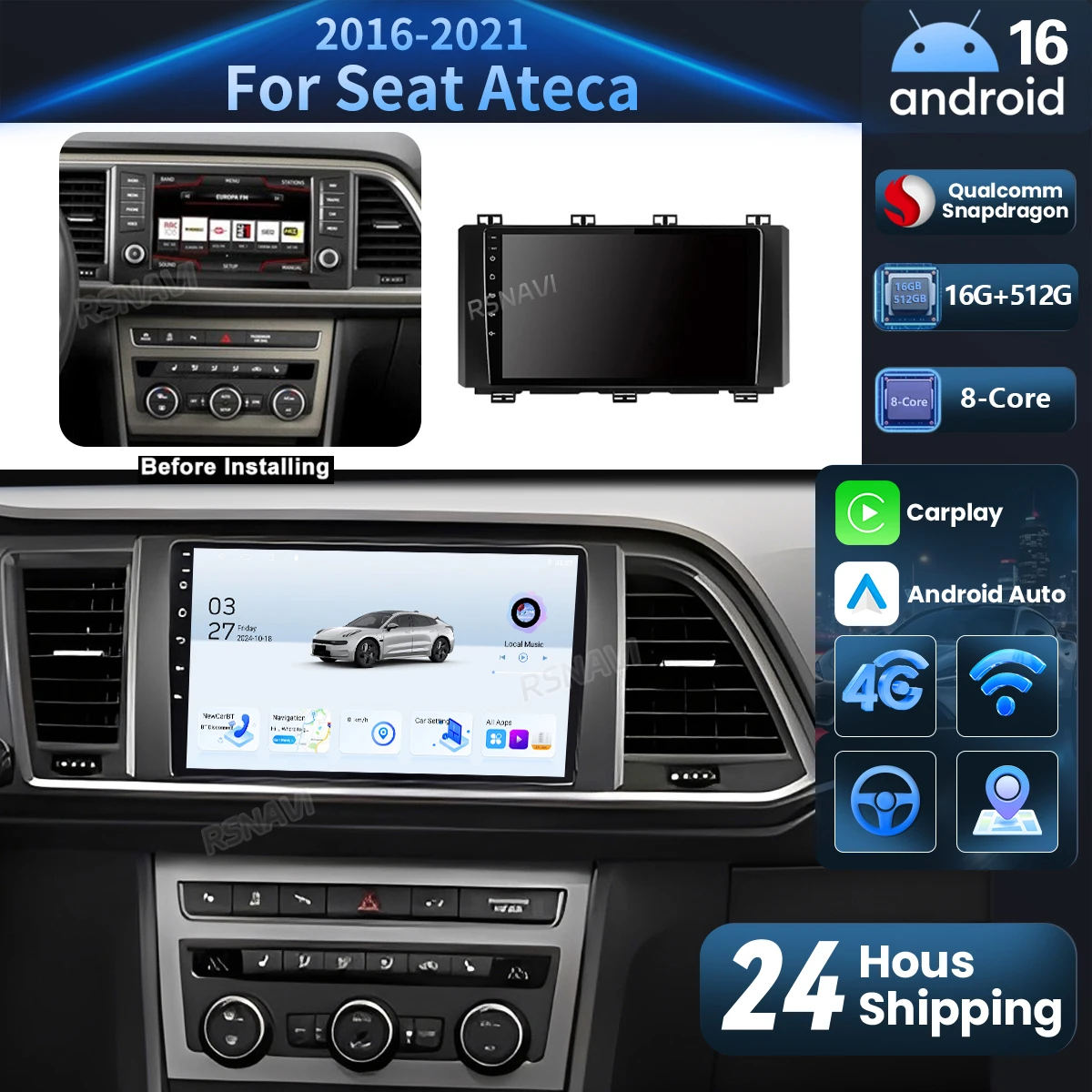 Android 16 Carplay Auto 2K Screen Car Radio Multimedia Player For SEAT Ateca Cupra 2016 - 2021 2 Autoradio Stereo 16G-512G BT
Android 16 Carplay Auto 2K Screen Car Radio Multimedia Player For SEAT Ateca Cupra 2016 - 2021 2 Autoradio Stereo 16G-512G BT