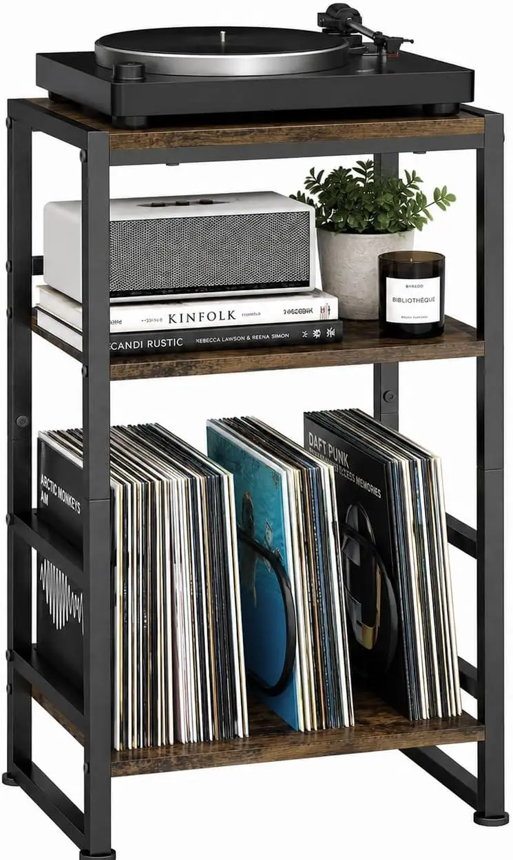 3-Tier Record Player Stand, U-Shaped Vinyl Storage for 120 Albums, 28" End Table Turntable Stand for Living Room Bedroom
3-Tier Record Player Stand, U-Shaped Vinyl Storage for 120 Albums, 28" End Table Turntable Stand for Living Room Bedroom