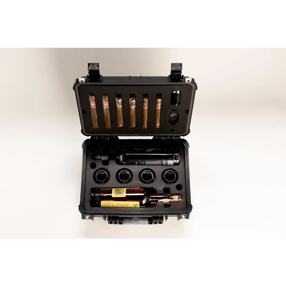 Whiskey, Bourbon, Liquor or Wine Hard Travel Case with Glencairn, Stogi, Stogi Cutter, Lighter & Sample Bottle Inserts INCLUDES
Whiskey, Bourbon, Liquor or Wine Hard Travel Case with Glencairn, Stogi, Stogi Cutter, Lighter & Sample Bottle Inserts INCLUDES