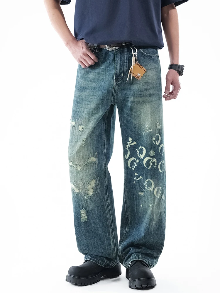 American Vintage Men's Distressed Jeans Wide Leg Casual Male Denim Pants Loose Hip Hop Print Patched Trousers No Accessories
American Vintage Men's Distressed Jeans Wide Leg Casual Male Denim Pants Loose Hip Hop Print Patched Trousers No Accessories